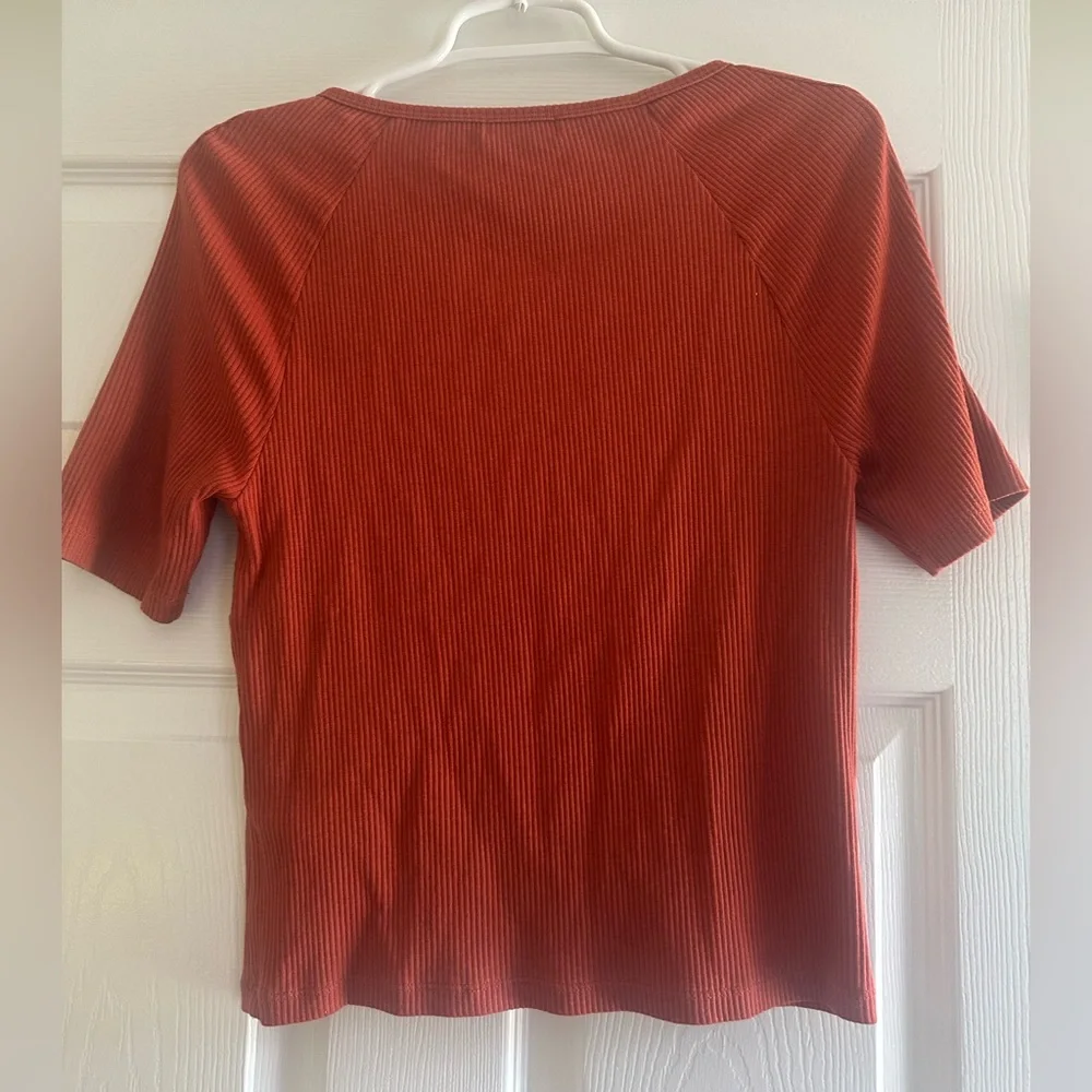 J. Crew Tie Front Vintage Rib T-Shirt Top Burnt Sienna M